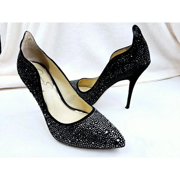 Jessica Simpson Size 8M Women's Black Studded Pointed Toe Slip On Stiletto Heels - Picture 8 of 13